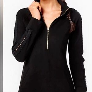 NWOT Lily Pulitzer Black Dress Xs zipper embroidery